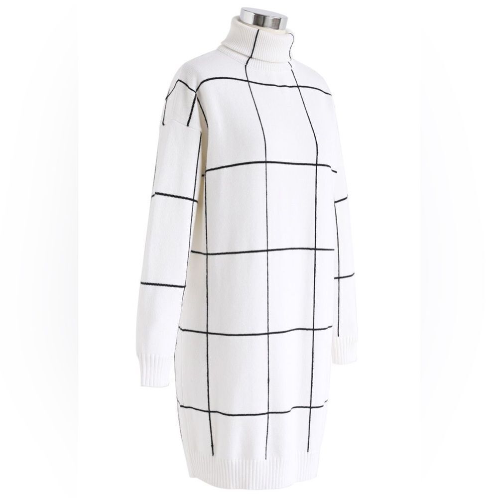 Chicwish WARM WELCOME GRID TURTLENECK SWEATER DRESS Size Small